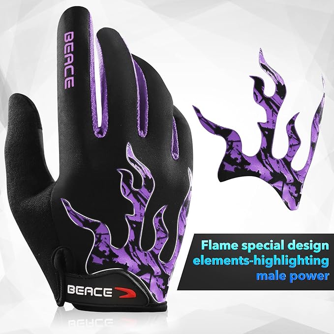 BEACE Cycling Gloves for Men Women - Full Finger Mountain Bike Gloves With Touch Screen and Anti-Slip Silicone Palm - Workout and Road Bicycle Gloves