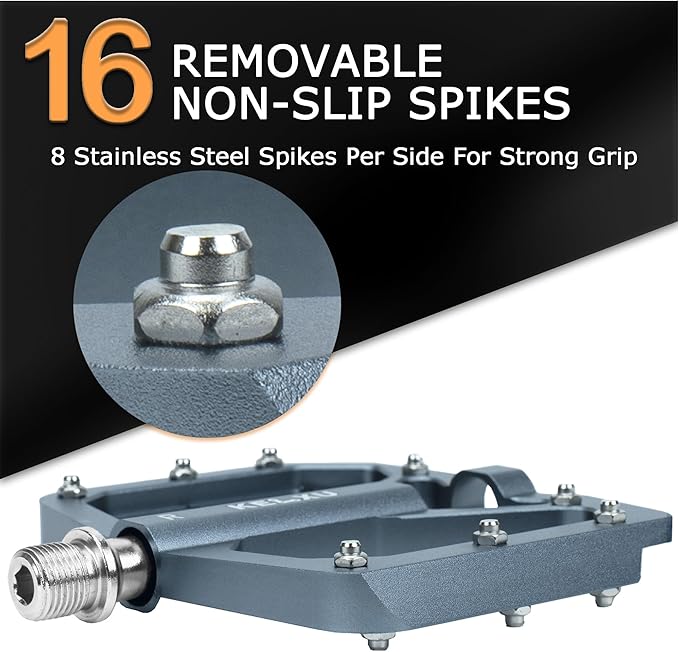 Mountain Bike Pedals 9/16", 3 Sealed Bearings Non-Slip Bicycle Pedals Aluminum CNC Machined Wide Flat Pedals for Road Bike MTB