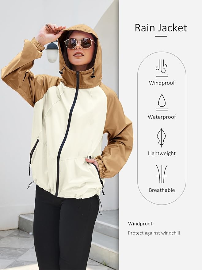 PITINAN Lightweight Rain Jacket Women Packable Wind Breaker Light Rain Jacket Women Waterproof Travel Raincoat S-XXL