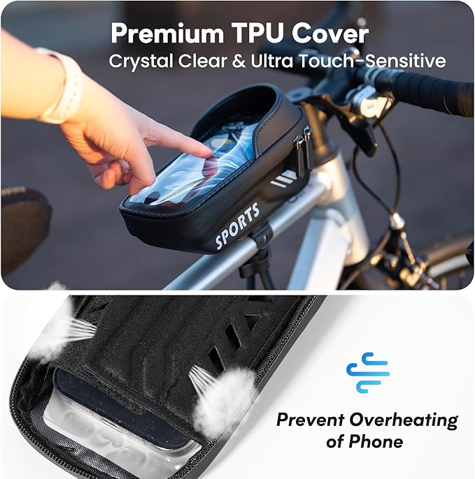 Waterproof Bike Frame Bag - Bike Phone Holder Touchscreen Bicycle Top Tube Bag for Cycling, Large Storage Bike Bag Fits Phones Under 7" for Road Bike