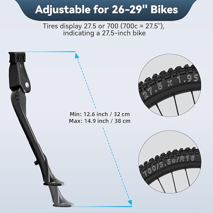 Bike Kickstand 18mm Hole Spacing for 26-29 Inch Adult Bike, Adjustable Aluminum Alloy Bicycle Kickstand, Sturdy and Non-slip Mountain/Road/E-Bike Kick Stand