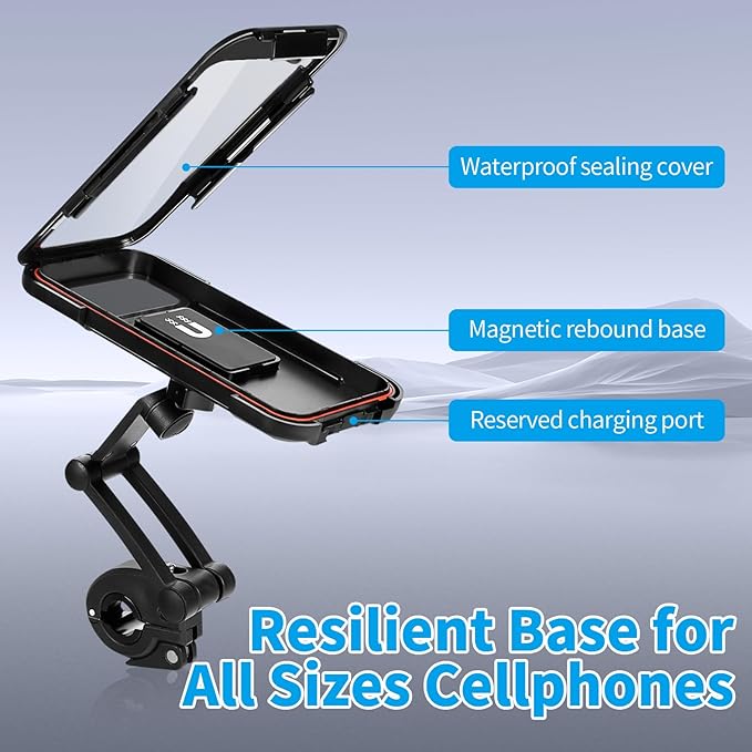Waterproof Bike Phone Mount, Touch-Screen Bicycle Phone Holder, Universal Waterproof Cell Phone Bag 360°Rotatable Motorcycle Scooter ATV MTB Phone Mount Holder for 4.7-6.8" Smartphones