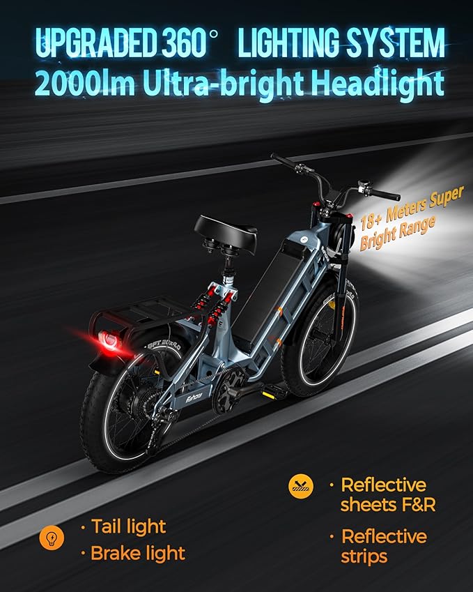 2025 eAhora Juliet Pro 2 5400W/1200W 43/34MPH Dual Motor | 60V 70Ah/52V 60Ah 200-220+Miles Long Range Ebike for Delivery and Commuting | 20'' Fat Tire Full Suspension Electric Bike for Adults