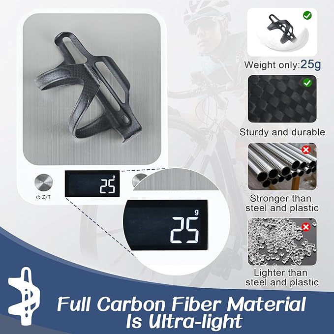 ROADNADO Carbon Fiber Bike Water Bottle Cages Ultralight Drink Holder Left Opening/Right Opening Bicycle Bottle Cupholder for MTB Road Bike Cycling Mountain Bikes (1PCS / 2PCS)