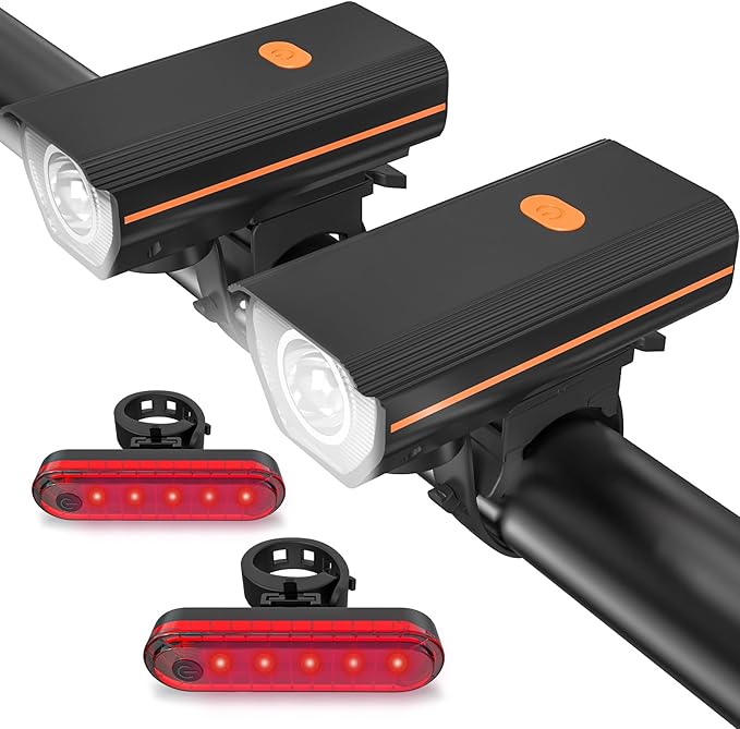 Rechargeable Bike Lights, Ultra Bright Bike Lights for Night Riding, Road Mountain Bike Accessories for Kids Adults - Headlight with Tail Light