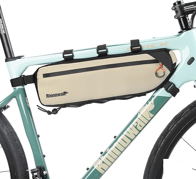 Rhinowalk Bike Triangle Bag - Waterproof Under Top Tube Bag, Cycling Accessories (Beige, L (2.7L))