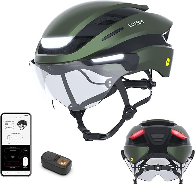 Lumos Ultra E-Bike Smart Helmet | NTA 8776 Certified | Front & Rear LED Lights | Retractable Face Shield | App Controlled | EBike, Scooter, Cycling, Bicycle | Adults, Men Women