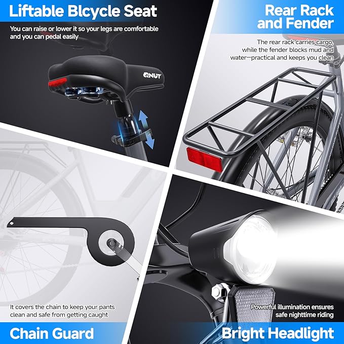 Electric Bike for Adults, 1200W Peak Commuter Ebike with 48V Built-in Battery 26" City Step Through E-Bike 7-Speed 65Miles 20Mph Urban Electric Bicycles for Women Men Teens