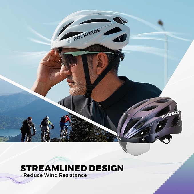 ROCKBROS Bike Helmet for Adult Men Women with Suggested Fit 58-65cm, Detachable Magnetic Goggles & Sun Visor, Lightweight with Adjustable Side and Chin Strap, Suitable for Myopia Glasses