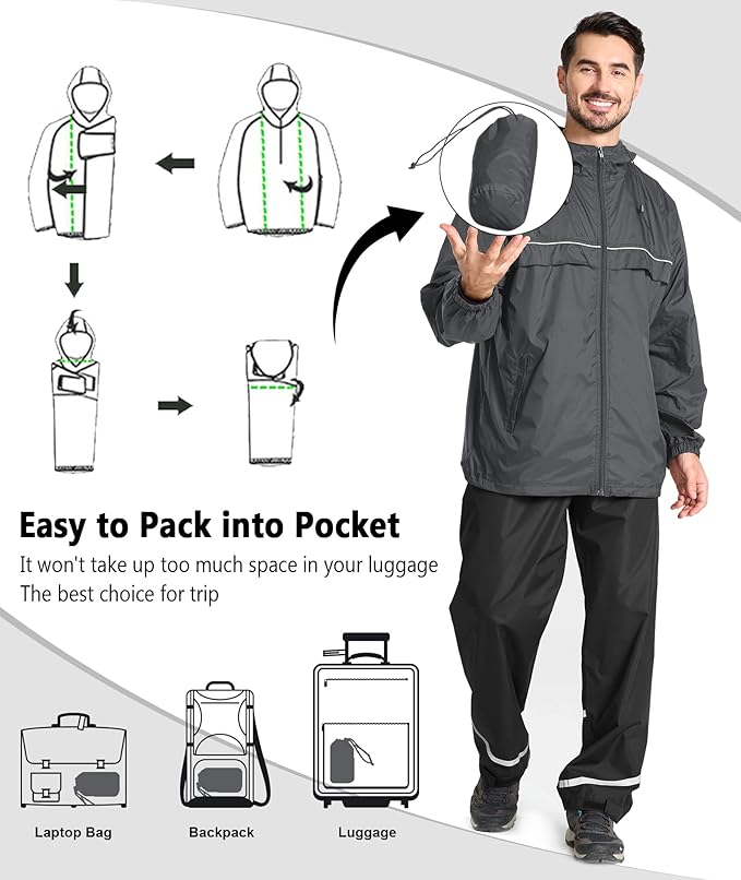 GEEK LIGHTING Rain Jacket Men Lightweight Waterproof Jackets Packable Windbreaker Hooded Raincoat for Golf Cycling Outdoor