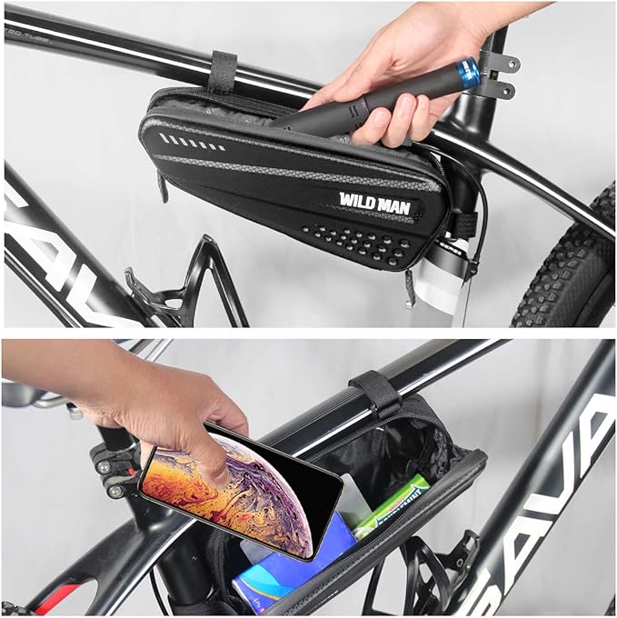 Bike Frame Bag, Waterproof Bicycle Bag Cycling Front Top Tube Pouch Pannier Bike Triangle Bag Front Saddle Frame Pouch for Outdoor MTB Road Mountain Bike Crossbar Storage Bags with Reflective Stripe