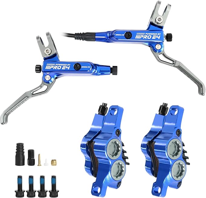 ZTZ IIIPRO E4 MTB Hydraulic Disc Brake Set, 4-Piston Hydraulic Brake Kit with Ceramic Brake Pads for Mountain Bike（Pre-Bled, Front 800mm and Rear 1550mm）