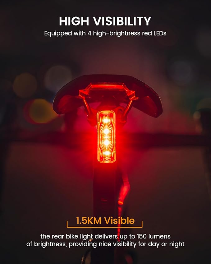 RAVEMEN TR150/TR250 Bike Tail Light, 280° Visible Bike Rear Light with Brake Detection and Auto On Off Feature, 3 Mounting Options