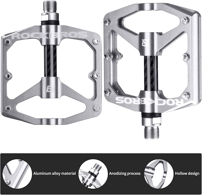 Rock BROS Mountain Bike Pedals Flat Bicycle Pedals 9/16 Lightweight Road Bike Pedals Carbon Fiber Sealed Bearing Flat Pedals for MTB