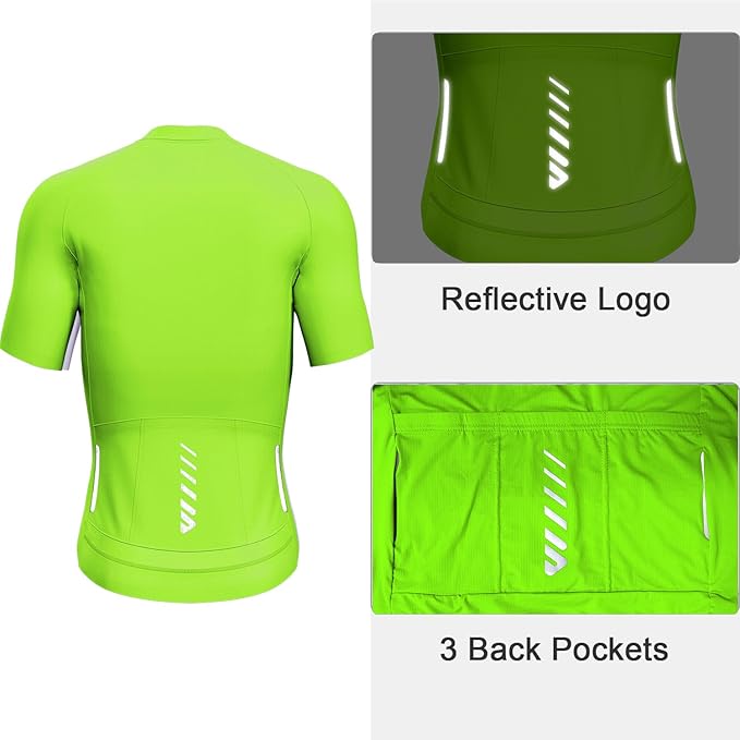 Lo.gas Cycling Jersey Men Short Sleeve, Road Bike Jerseys Full Zipper with Pockets, Bicycle Clothing Breathable Quick Dry