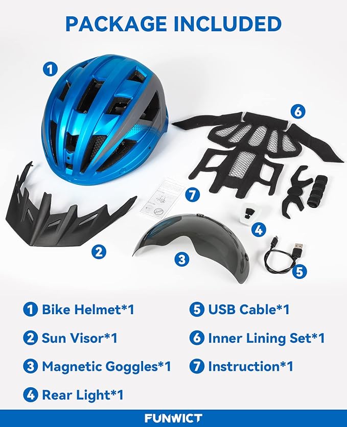 Adult Bike Helmet with Visor and Goggles for Men Women Mountain Road Bicycle Helmet Rechargeable Rear Light Cycling Helmet