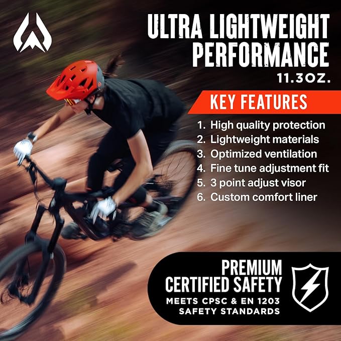 Wildhorn Corvair Mountain Bike Helmet for Men and Women with Maximum Venting, FTA fit System & Adjustable Visor. Adjustable Sizing Adult Bike Helmets for Women and Men. Stylish All Around MTB Helmet