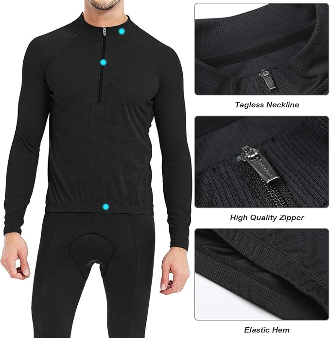 CATENA Men's Cycling Jersey Long Sleeve Shirt Running Top Moisture Wicking Workout Sports T-Shirt