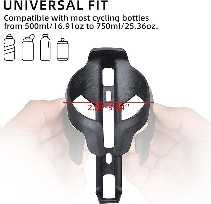 Mixed Bike Water Bottle Cage Holder 2 Pack, Carbon Fiber Reinforced, Lightweight Universal Road Bikes Cage Holder for MTB & Gravel Bicycles, Includes Mounting Screws & Tool, Easy Install, Black