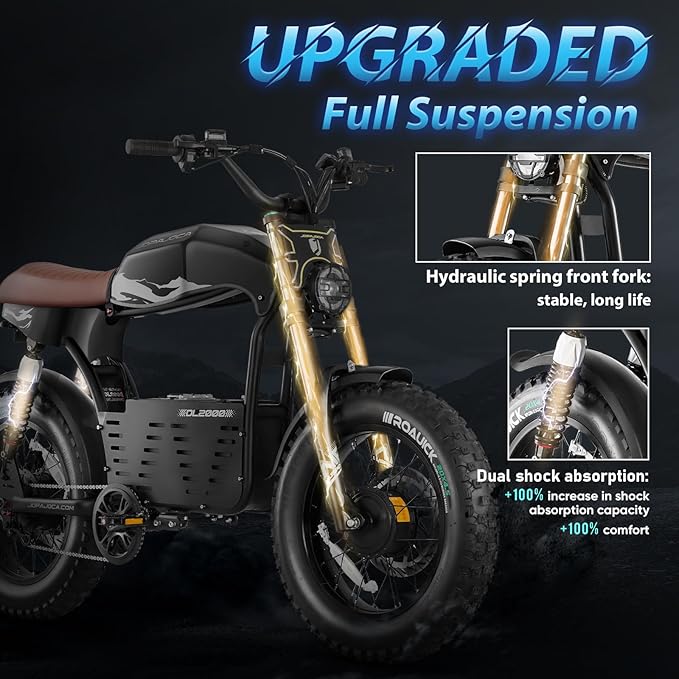 eAhora DL2000 (2025 Version) Electric Bike for Adults, Peak 4000W/1700W 44MPH/36MPH Dual/Single Motor Ebike, 52V 30Ah 60-90 Miles Long Range Electric Bicycle, Fat Tire Full Suspension Hydraulic Brake