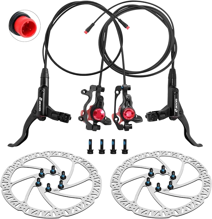 Z00M HB875E Ebike Hydraulic Disc Brake Set, Electric Power-Off Hydraulic Brake Set with 160mm Rotors, Pre-Bled with Mineral Oil Brakes Kit for eBike, Mountain Bike, Road Bike