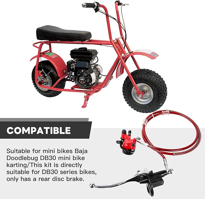 Mini Bike Hydraulic Disc Brake Kit SENJWARM, with Hand Brake Master Cylinder Caliper 50 inch, Compatible with Mini Bike Baja Doodlebug DB30 Blitz Dirt Bug Racer Coleman Predator 79cc 97cc 2.8hp