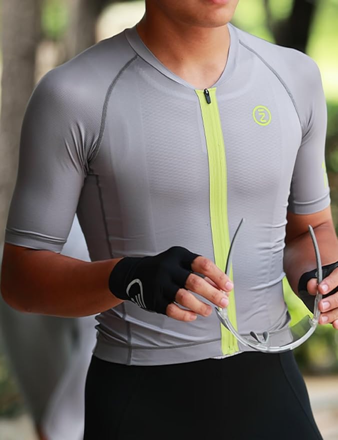 INBIKE Mens Cycling Jersey Breathable Elastic Bike Jersey 3 Rear Pockets Moisture Wicking Short Sleeve Quick Dry Reflective Biking Shirts Large Gray