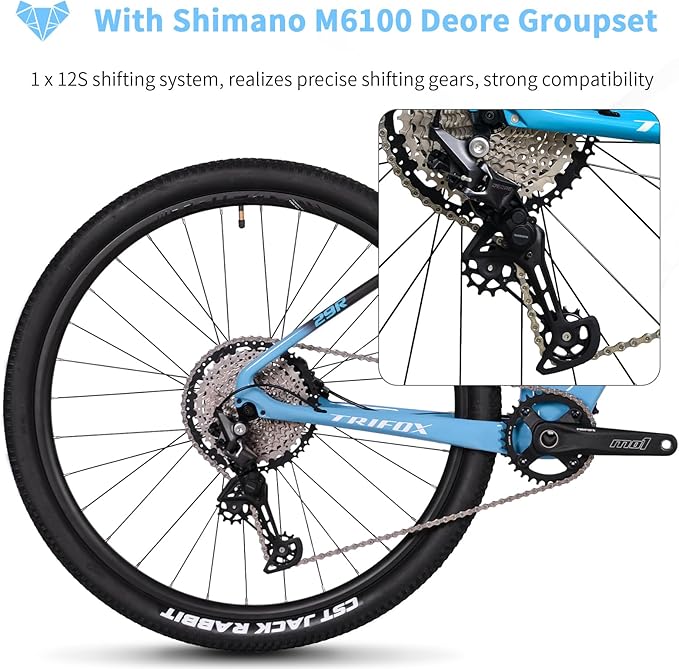 TRIFOX Carbon Fiber Mountain Bike,29er Carbon Mountain Bike with Shimano M6100 Deore Groupset 12-Speed,Carbon Fiber Frame,Hydraulic Fork 130mm Travel,/17/19 inch