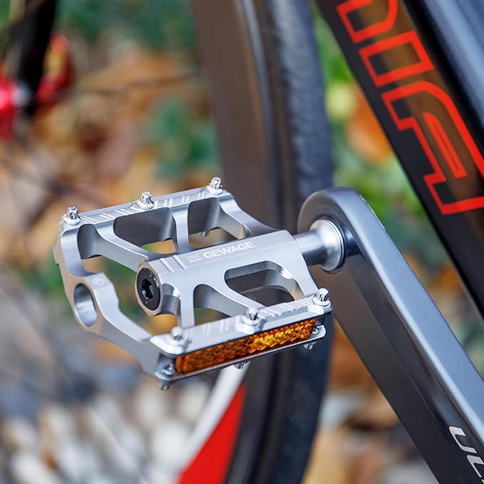 Mountain Bike Pedals - 3 Bearings Bicycle Pedals with Reflectors - 9/16” CNC Machined Flat Pedals with Removable Anti-Skid Nails for Road Mountain BMX MTB Bike