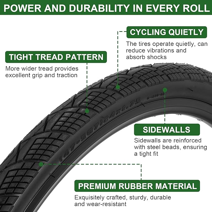 2-Pack 20x1.75 Bike Tire Tube, 20 Inch Mountain Bike Tires & Tubes, Folding Replacement Bicycle Tires with 2 Tire Levers for Hybrid, City Commuter, Urban