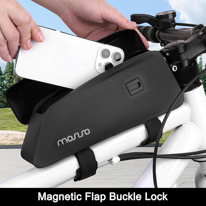 MOSISO Bike Frame Bag Top Tube Bike Bag, Waterproof Bicycle Front Frame Bags with Magnetic Flap Buckle Lock, Cycling Accessories Tools Storage Pouch for Road Mountain Cycling, Black