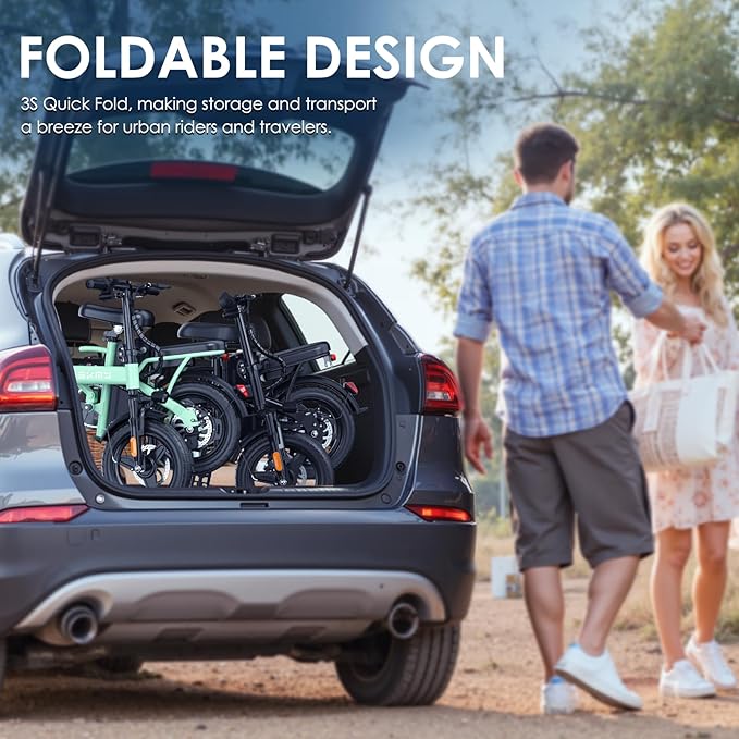 Foldable Electric Bike for Adults and Teens, 750W Peak Motor Ebike, 14" Folding E-Bike with 20 MPH, 30-35 Miles PAS Range, Electric Bicycle with 48V Removable Battery
