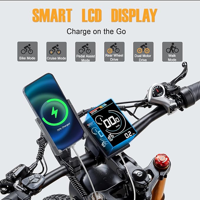 2026 Upgraded Dual Motors AWD Electric Bike for Adults 5000w/3000W/1500W Motor Dirt Ebike 40MPH/30MPH 52V/48V 30Ah/20Ah Battery Up to 90 Miles Long Range 26" Fat Tire Bicycle for Commute Mountains