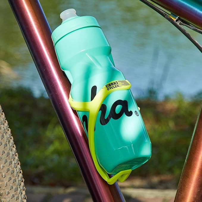 Corki Cycles Bike Water Bottle Holder Right Side Load Water Bottle Cage for Road, MTB, Gravel Bicycles Yellow 2 Pack