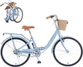 24/26 inch Female Bicycle Single Speed Folding Lady Bike, Durable Steel Frame,Compact Design for Easy Storage and Commuting Multi Color