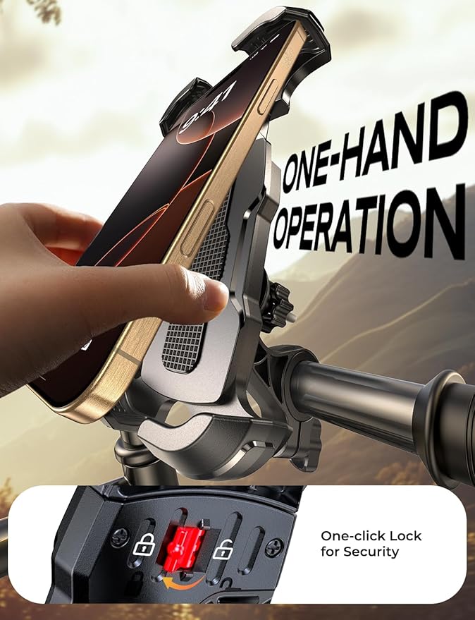 Motorcycle Phone Mount [Secure Grip][Anti-Drop], Upgrade Bike Phone Holder [1s Stable Lock], 360° Rotatable Phone Holder for Mountain Bike/ATV, Fits for iPhone/Samsung 4.7-6.9", Screw Mount