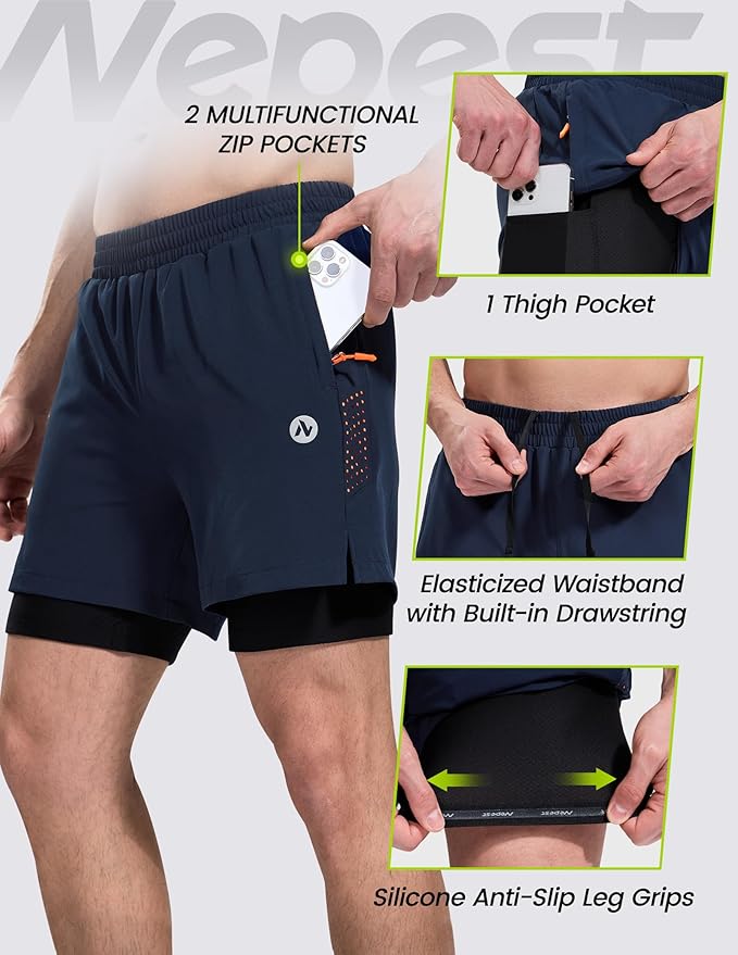 Nepest Men's Mountain Bike Shorts 4D Padded Cycling Bicycle Biker Riding Loose-fit Gel Padding MTB Shorts Zipper Pockets