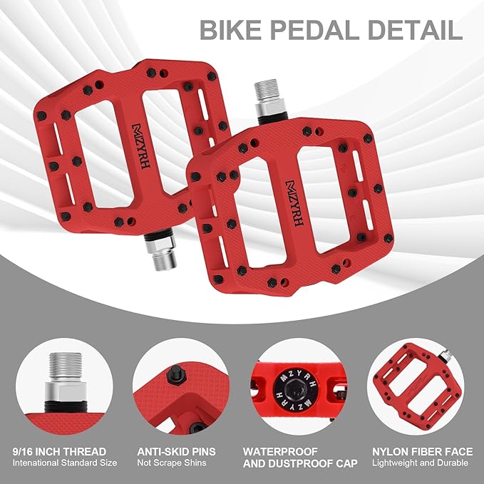 MZYRH Mountain Bike Pedals 9/16" 3 Sealed Bearings Lightweight Non-Slip Nylon Fiber Bicycle Platform Pedals for Road BMX MTB