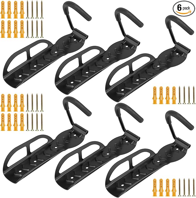 JEUIHAU 6 Pack Bike Rack Garage Wall Mount, Vertical Bike Hooks, Heavy Duty Bike Hanger with Non-Reversible Hooks, Bicycle Vertical System with Screws, for Indoor, Garage, Shed Bike Storage
