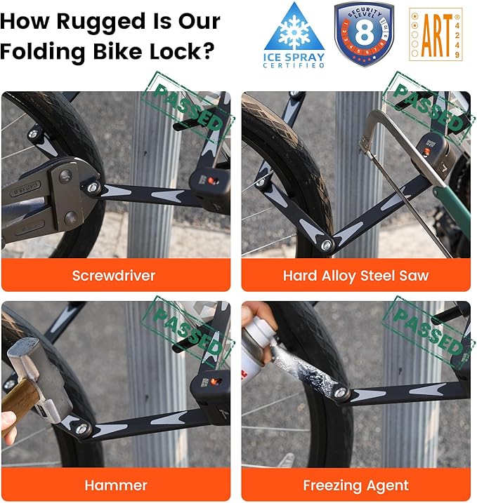 Sportneer Bike Lock - High Security Folding Bicycle Lock Art Certified - Bike Locks Heavy Duty Anti Theft with 3 Stainless Keys and Mount Bracket for Bicycles Scooter Ebike - 95cm/3.12ft, 2.86lbs