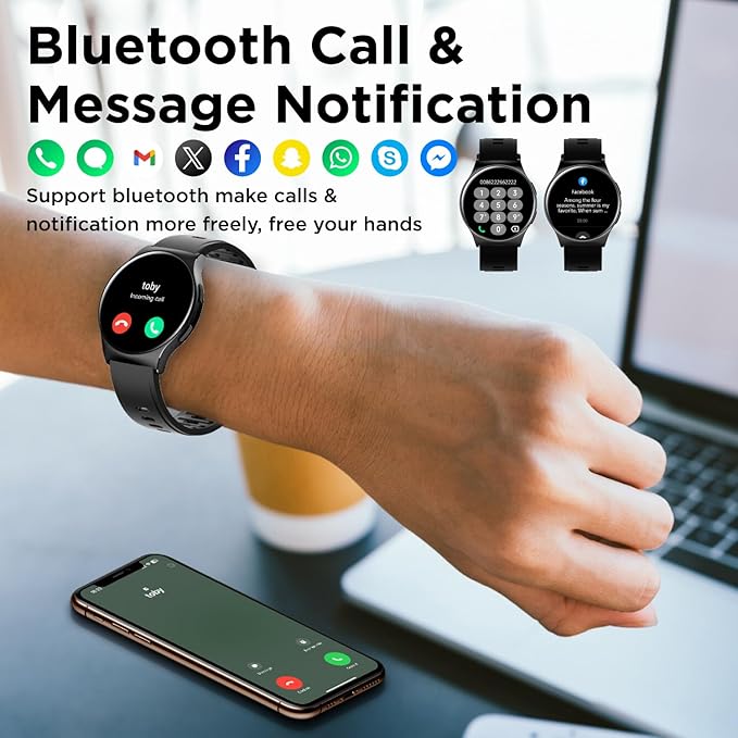 BENIO Smart Watch (Answer/Make Call), AI Watch Faces, 1.43" AMOLED with AOD, IP68 Waterproof Fitness Tracker, 24/7 Heart Rate/SpO2/Sleep Monitor/Stress, 110+ Sports Modes, Compatible Android & iOS