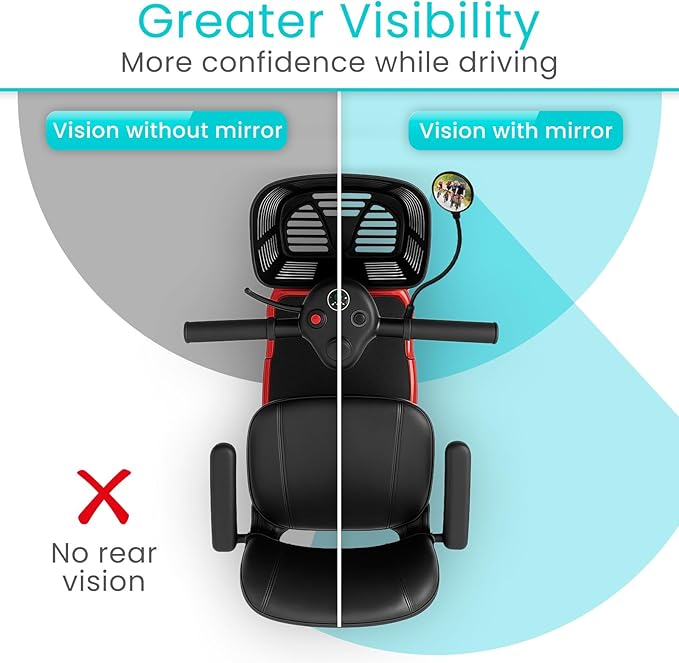 Vive Rear-View Side Mirror - Designed for Scooters, Bikes, Motor Vehicles, Bicycles, Handlebars - Clamp On Scratch Resistant Glass - 360 Rotatable, Adjustable, Universal Fit, Wide Angle Safety Support