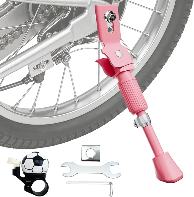 Kickstand for Kids Bike,Upgraded Adjustable Kids Bike Kickstand for 14 16 18 20 22 Inch Kids Bike,Aluminum Alloy Easy Install Universal Rear Kids Bicycle Kick Stand. (pink)