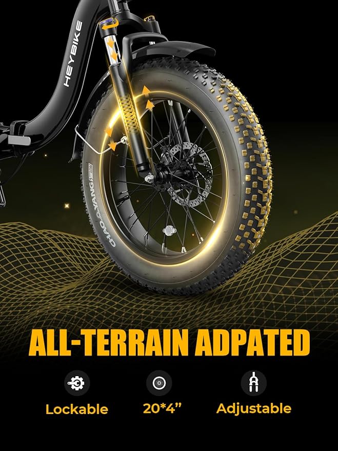 Heybike Ranger 2.0 Foldable Electric Bike for Adults, 20"×4 Fat Tire Ebike with 1400W Peak Motor, 28 MPH Max Speed, 600Wh Removable Battery, Up to 65 Miles Range, Front Suspension Step-Thru E Bike