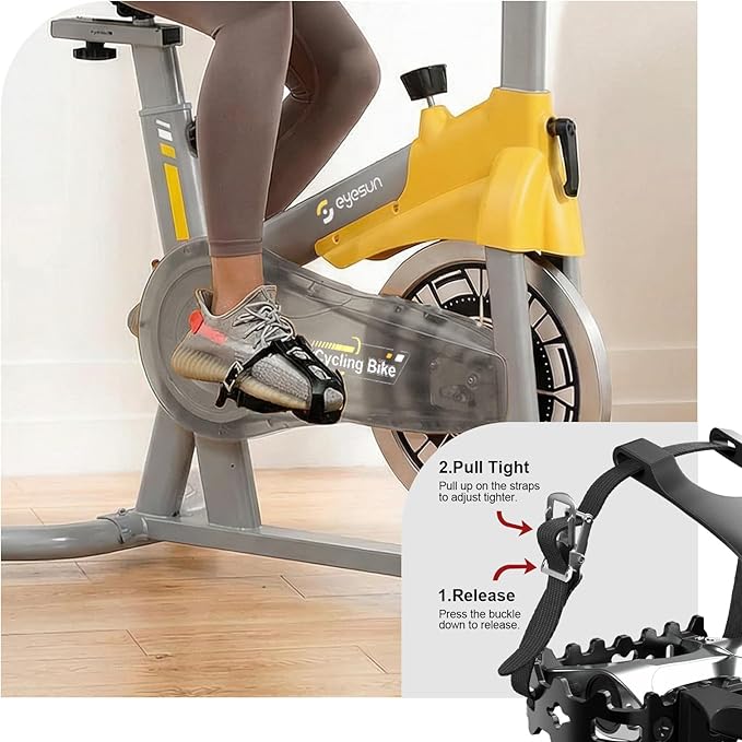Bike Pedals with Toe Cages and Adjustable Straps - 9/16 Inch Aluminum Alloy MTB Pedals with Sealed Bearing - Wide Platform Bicycle Flat Pedals for Road Mountain Indoor Cycling