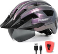 Adult Bike Helmet with Visor and Goggles for Men Women Mountain Road Bicycle Helmet Rechargeable Rear Light Cycling Helmet