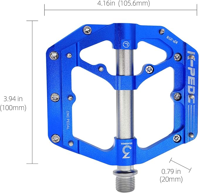 Aluminum Alloy 9/16" Bike Pedal MTB Wide Platform Flat Non-Slip Bicycle Pedals with 3 Bearings for Mountain Bikes, Road, BMX