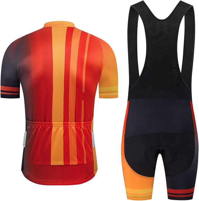 Men's Cycling Jersey Set Road Bike Shorts Sleeves Jersey Zipper Pokcet Bib Shorts with 20D Gel Pad Biking Clothing Sets
