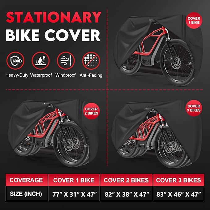 Zettum Bike Cover for 3 Bikes - 600D Bike Covers Outdoor Storage Waterproof & Heavy Duty, Large Bicycle Cover for 3 eBike, Road Bike, Mountain Bike, Hybrid Bike, Beach Cruiser Bike, Scooter and More