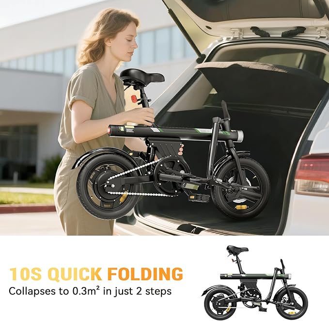 Mini Foldable Electric Bike for Adults, 750W Peak Folding Ebike, 36V 7.8Ah Battery 15 Miles, 14" Small Adult Electric Bicycle for Commuting (Ebike, Black)